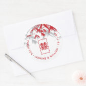 赤と灰色の竹葉のShuang Xi中国の結婚's ラウンドシール (封筒)