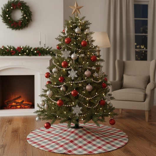 赤と灰色の農場スタイルの格子状 ブラッシュドポリエステルツリースカート