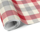 赤と灰色の農場スタイルの格子状 ラッピングペーパー (ロールコーナー)