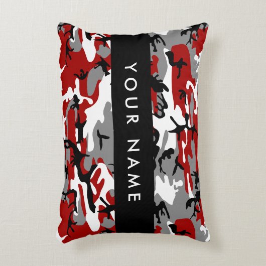 赤と灰色の迷彩自分の名前をパーソナライズ アクセントクッション (正面(垂直))