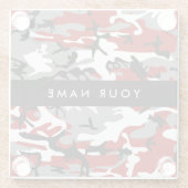 赤と灰色の迷彩自分の名前をパーソナライズ ガラスコースター (裏面)