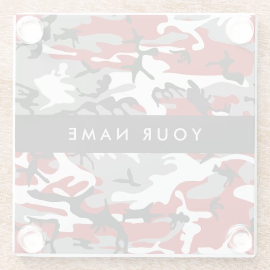 赤と灰色の迷彩自分の名前をパーソナライズ ガラスコースター (裏面)