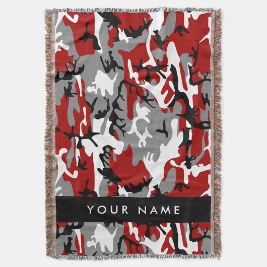 赤と灰色の迷彩自分の名前をパーソナライズ スローブランケット (正面縦)