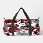 赤と灰色の迷彩自分の名前をパーソナライズ ダッフルバッグ (正面)