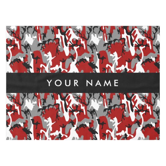 赤と灰色の迷彩自分の名前をパーソナライズ テーブルクロス (正面(横))