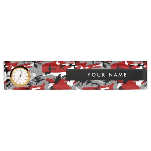 赤と灰色の迷彩自分の名前をパーソナライズ デスクネームプレート (正面)