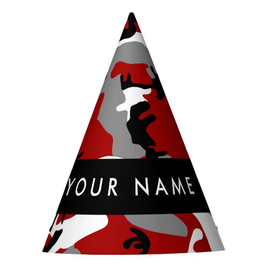 赤と灰色の迷彩自分の名前をパーソナライズ パーティーハット (正面)