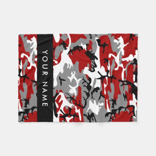 赤と灰色の迷彩自分の名前をパーソナライズ フリースブランケット (正面(横))