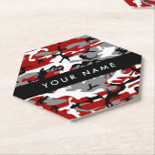 赤と灰色の迷彩自分の名前をパーソナライズ ペーパーコースター (アングル)