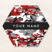 赤と灰色の迷彩自分の名前をパーソナライズ ペーパーコースター (正面)