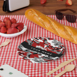 赤と灰色の迷彩自分の名前をパーソナライズ ペーパープレート