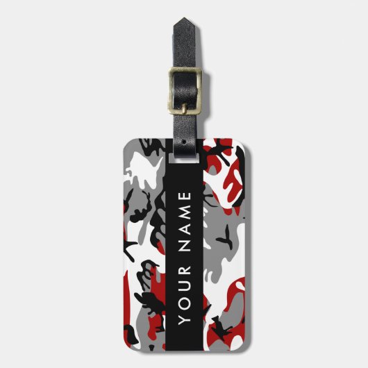 赤と灰色の迷彩自分の名前をパーソナライズ ラゲッジタグ (正面縦)