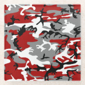 赤と灰色の迷彩、軍隊、陸軍 ガラスコースター (正面)