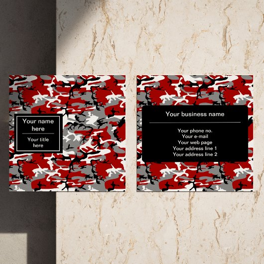赤と灰色の迷彩、軍隊、陸軍 スクエア名刺