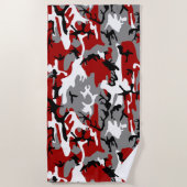 赤と灰色の迷彩、軍隊、陸軍 ビーチタオル (正面)