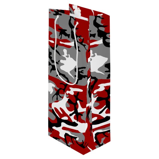 赤と灰色の迷彩、軍隊、陸軍 ワインギフトバッグ (正面アングル)