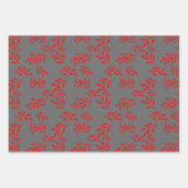 赤と灰色の鍵、フローラと水玉模様の組み合わせ ラッピングペーパーシート (正面3)