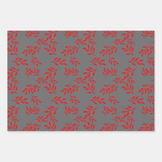 赤と灰色の鍵、フローラと水玉模様の組み合わせ ラッピングペーパーシート (正面3)