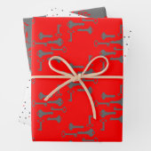 赤と灰色の鍵、フローラと水玉模様の組み合わせ ラッピングペーパーシート (インサイチュ)