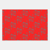 赤と灰色の鍵、フローラと水玉模様の組み合わせ ラッピングペーパーシート (正面)