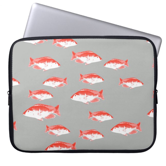 赤と灰色の魚 ラップトップスリーブ (正面)