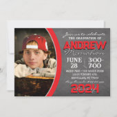 赤と灰色の黒板卒業招待状 招待状 (正面)