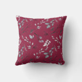 赤と灰色エレガントの葉を作成する クッション (裏面)