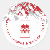 赤と玉の緑の竹葉のZen Asian結婚の ラウンドシール (正面)