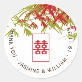 赤と玉竹葉のShuang Xi中国の 結婚's ラウンドシール