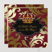 赤と王室の金ゴールドプリンス男の赤ちゃんシャワー 招待状 (正面/裏面)