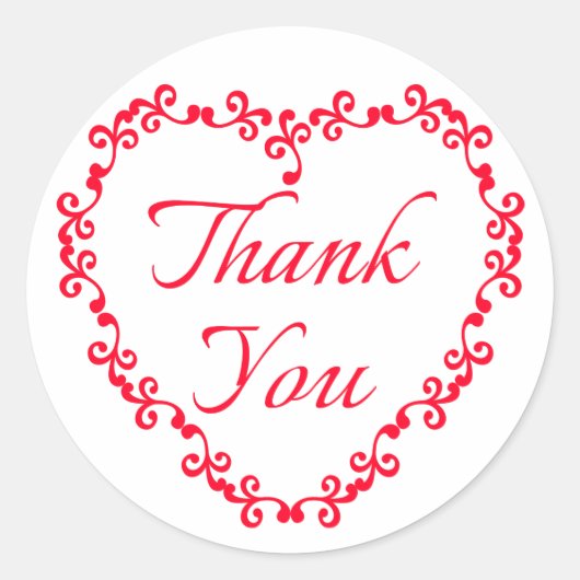 赤と白ありがとうフローラハート結婚式 ラウンドシール (正面)