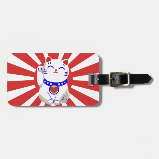 赤と白かわいく幸運でかわいいneko猫 ラゲッジタグ (正面横)