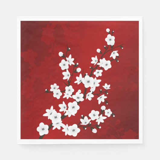 赤と白さくらんぼの花フローラ スタンダードカクテルナプキン (正面)