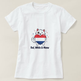 赤と白とニャーニャーかわいい愛猫Tシャツ Tシャツ