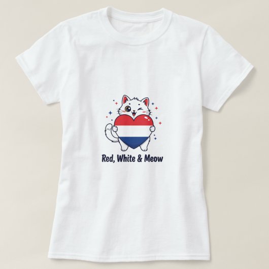 赤と白とニャーニャーかわいい愛猫Tシャツ Tシャツ (デザイン正面)