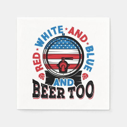 赤と白と青とビール7月4日 スタンダードカクテルナプキン (正面)
