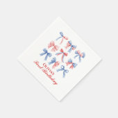 赤と白と青のボウ　独立記念日のお誕生日おめでとう スタンダードカクテルナプキン (角)