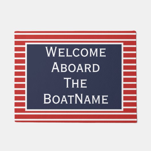 赤と白と青の歓迎船乗り船のドアマット ドアマット (正面)