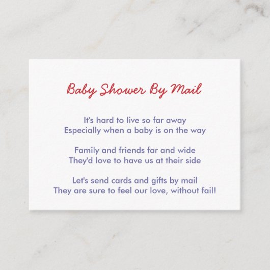赤と白と青の赤のベビーシャワー（郵便） エンクロージャーカード (正面)
