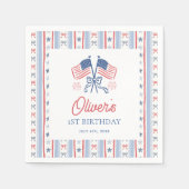 赤と白と青の7月4日1歳の誕生日 スタンダードカクテルナプキン (正面)