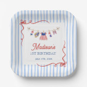 赤と白と青の7月4日1歳の誕生日 ペーパープレート (正面)