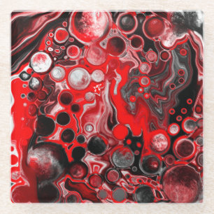 赤と白と黒の注絵画流の効果の流体アート ガラスコースター