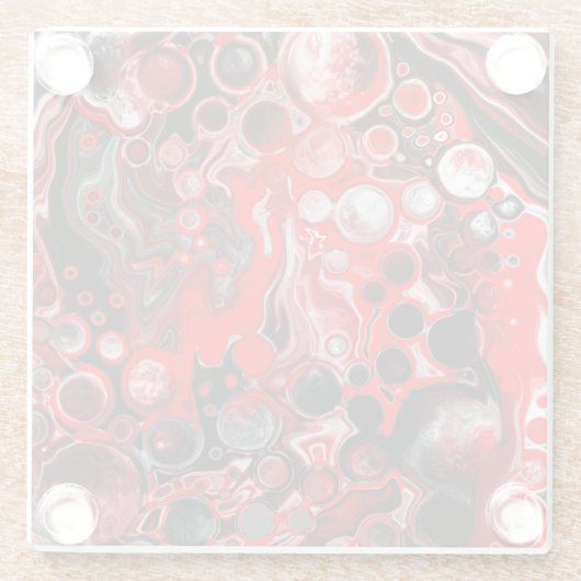 赤と白と黒の注絵画流の効果の流体アート ガラスコースター (裏面)