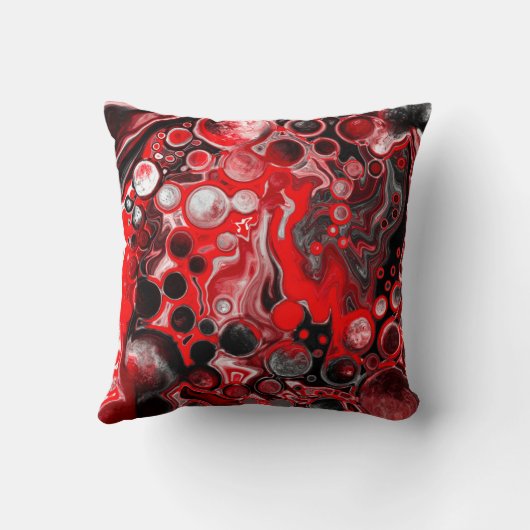 赤と白と黒の注絵画流の効果の流体アート クッション (裏面)