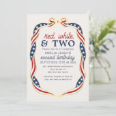 赤と白と2つの7月4日の子供の2歳の誕生日 招待状 (スタンド正面)