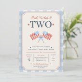 赤と白と2歳の誕生日おめでとう アメリカ国旗にインスパイアされた2歳の誕生日  招待状 (スタンド正面)