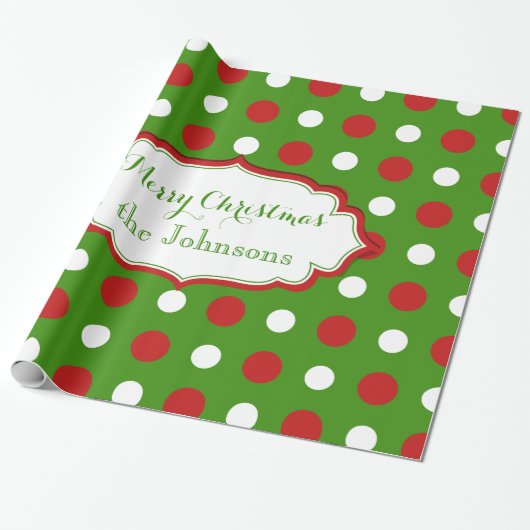 赤と白のおもしろいのクリスマスの水玉模様 ラッピングペーパー (アンロールド)