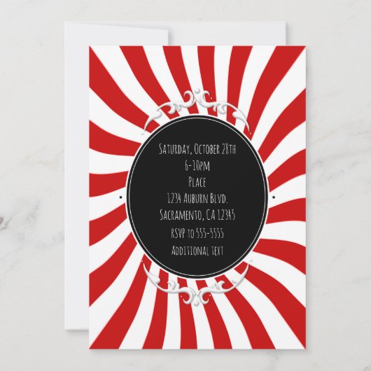 赤と白のお洒落おもしろいストライプパーティの招待状 招待状 (裏面)