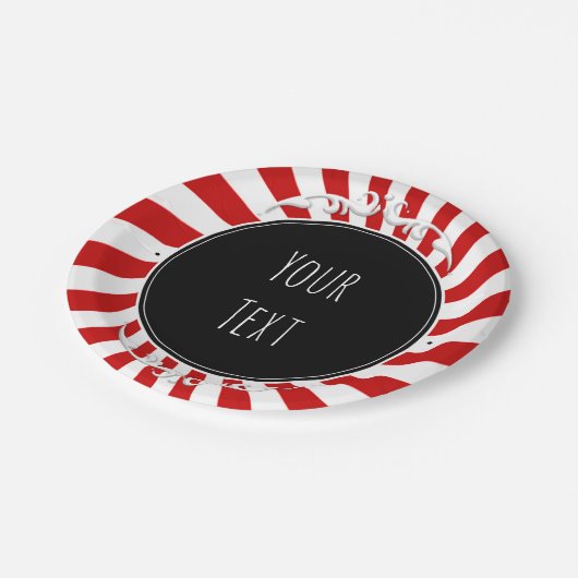 赤と白のお洒落おもしろいストライプパーティー ペーパープレート (アングル)