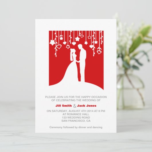 赤と白のはっきりしたスタイリッシュ結婚式招待状 招待状 (スタンド正面)